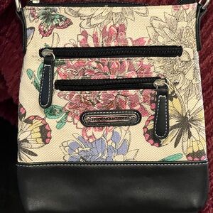 Floral Crossbody Bag - Beige and Black